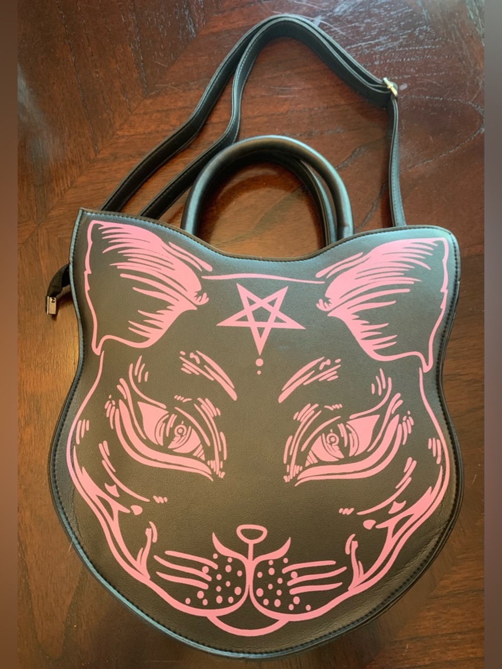 Black and Purple Cat Face Crossbody Tote - Women’s Bag